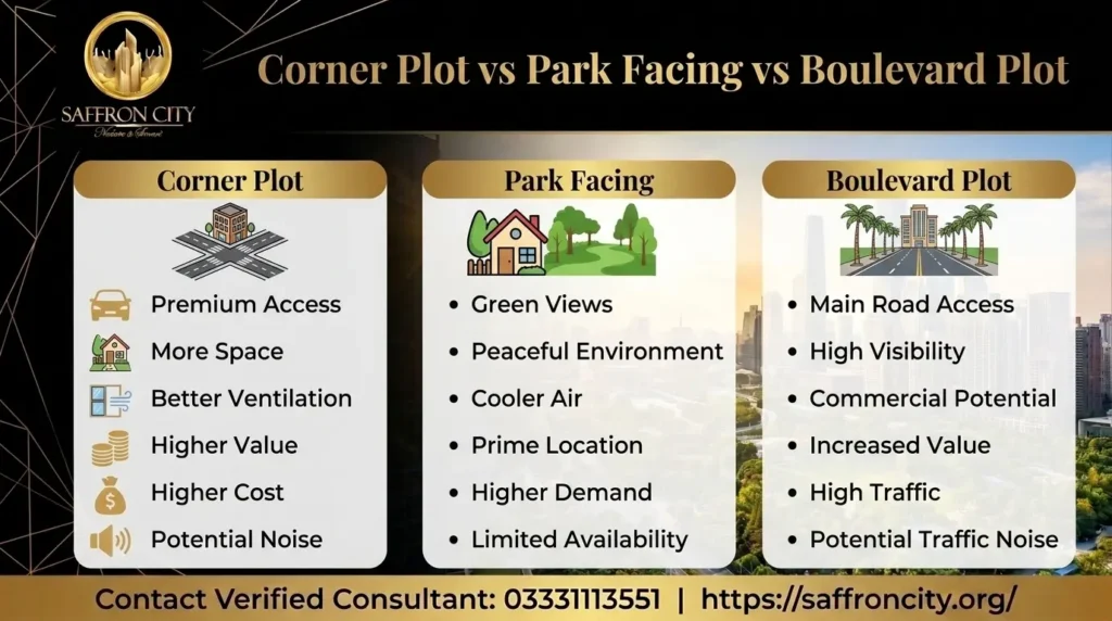 Corner Plot vs Park Facing vs Boulevard Plot