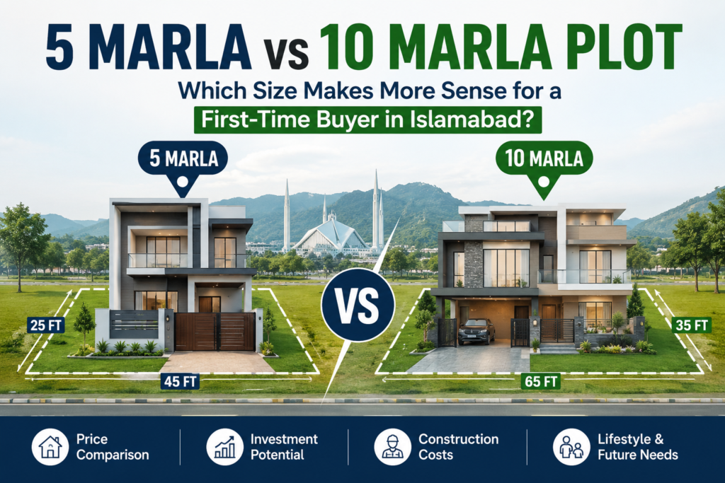 5 Marla vs 10 Marla plot comparison in Islamabad for first-time home buyers and property investors